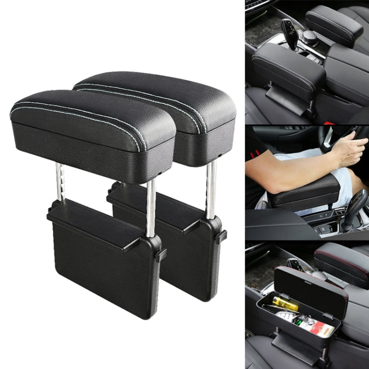 Black PU leather armrest box cushion set with white contrast stitching and dual bins