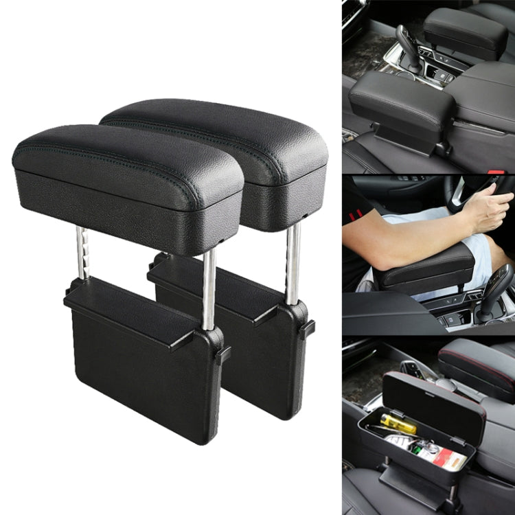 Black PU leather-look car armrest box cushion with dual storage compartments