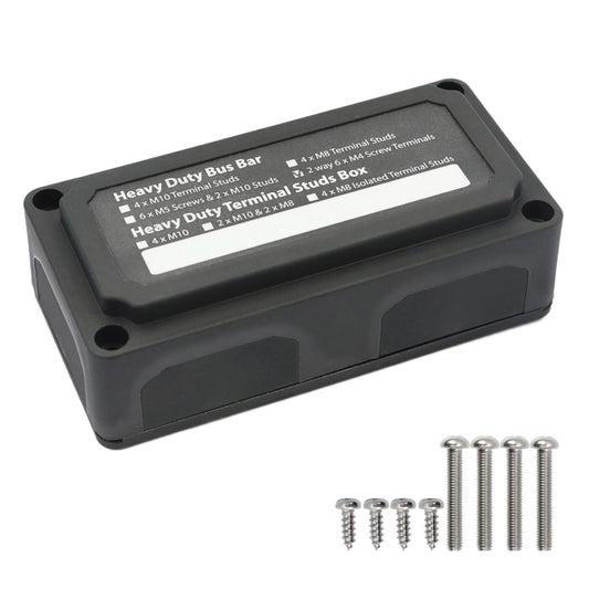 Max DC 48V 100A Heavy-Duty Module Design Bus Bar 4 M6 / 12 M4 Terminal Studs Box Busbar for Car / RV / Boat, 100A