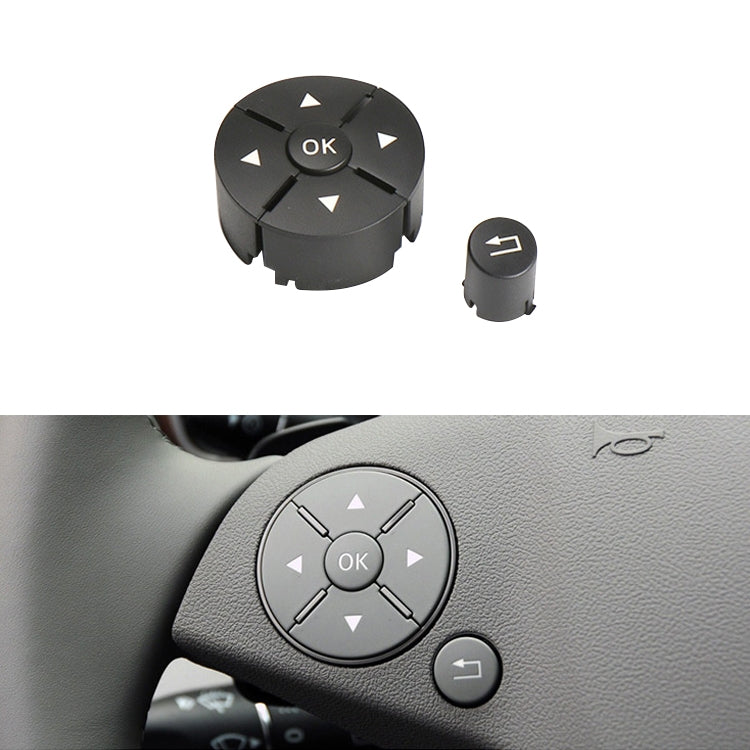 Black steering wheel switch button panel with OK ring and arrow icons, left control