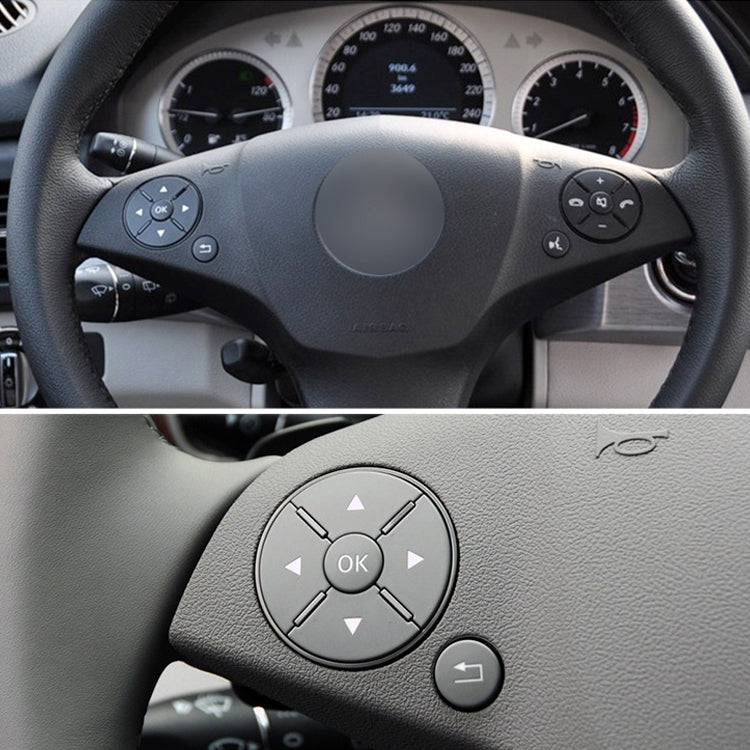 Steering wheel switch button panel with OK ring and arrow icons on left side