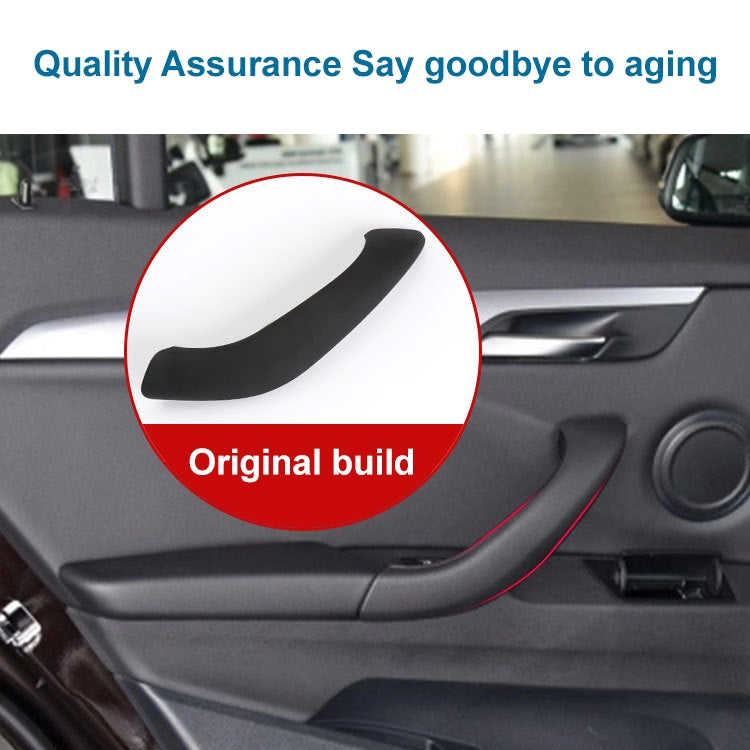 Black curved left inside door handle pull trim cover installed on door panel