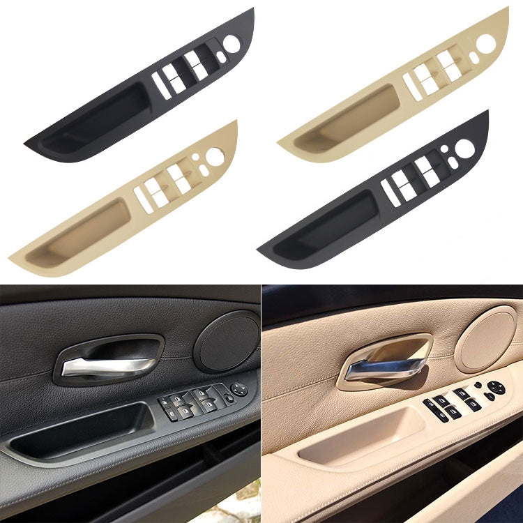 Left front door window switch trim panel set in black and beige with control switches
