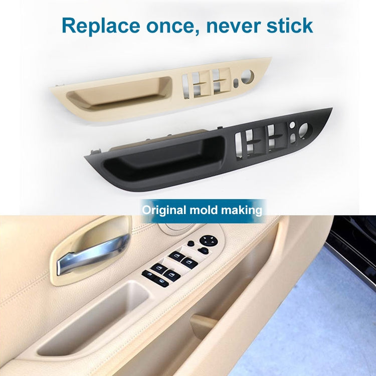 Left front door window switch trim panel for black and beige door handle area
