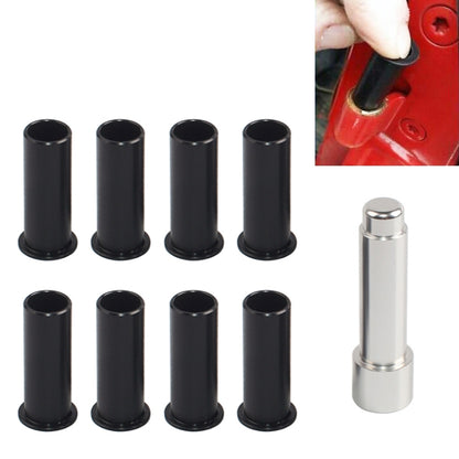 Set of eight black door hinge bushings with metal removal tool sleeve