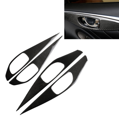 Set of 4 carbon fiber door inner handle trim stickers, black with oval cutouts