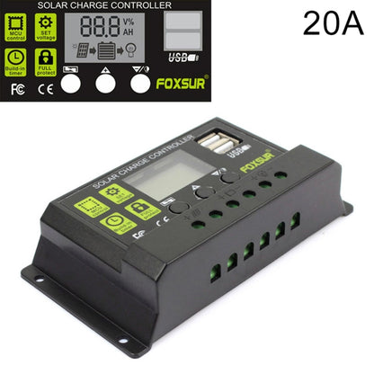 FOXSUR 20A Solar Charge Controller 12V / 24V Automatic Identification Controller, 20A