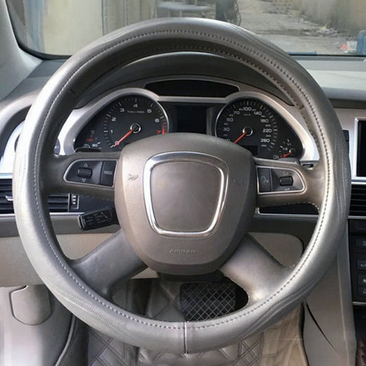 Universal Car Genuine Leather Pinhole Steering Wheel Cover, Diameter: 38cm