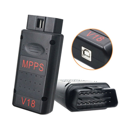 MPPS V18 diagnostic interface with USB port and red V18 markings