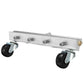 Silver chassis washer bar with four nozzle ports and caster wheels