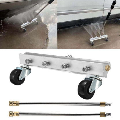 Car chassis washer frame with two swivel casters and nozzle ports