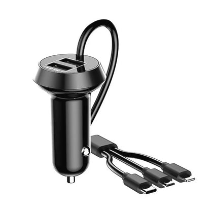 3-in-1 car quick charger adapter with dual USB ports and charging cable set