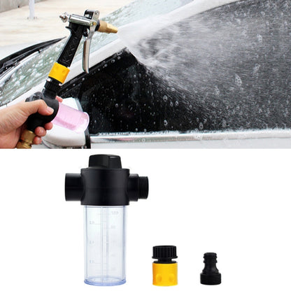 Car washer foam sprayer gun with pink foam pot, misting water onto windshield