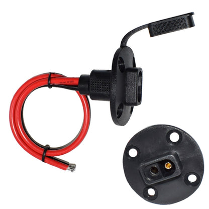 Red and black power cord with round flange mount and dust cover