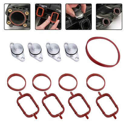 Car swirl flap gasket repair kit with silver flanges and red O-ring seals