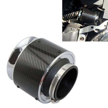 Carbon fiber mushroom-style air filter with chrome rim and round inlet