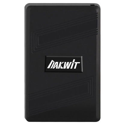 Black DAWIT magnetic GPS tracker device with ridged top and front logo
