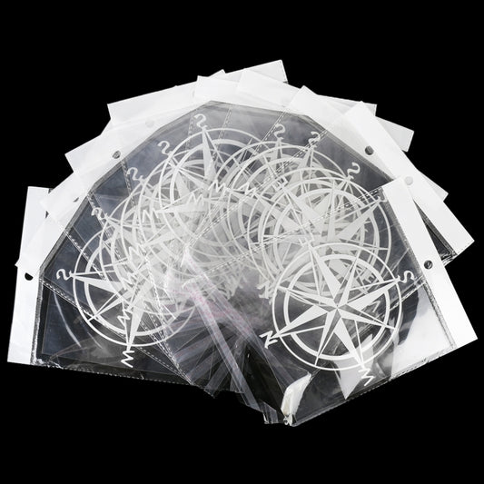 Pack of white compass rose car stickers on clear sheets, multiple decals