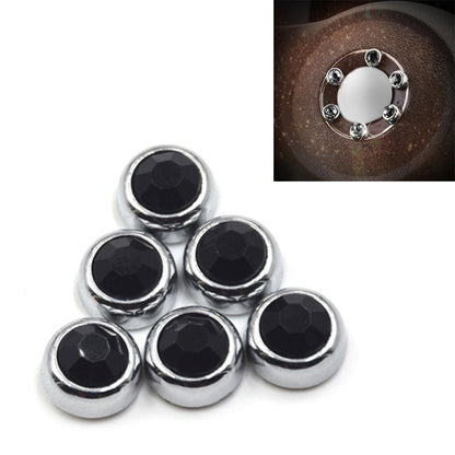 Car diamond sticker set with six black faceted crystal studs in silver-tone rings