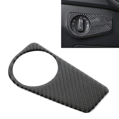 Carbon fiber headlight switch panel sticker with round cutout, black woven texture