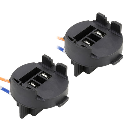 Pair of black H7 tail lamp bulb holders with metal terminals and wiring leads