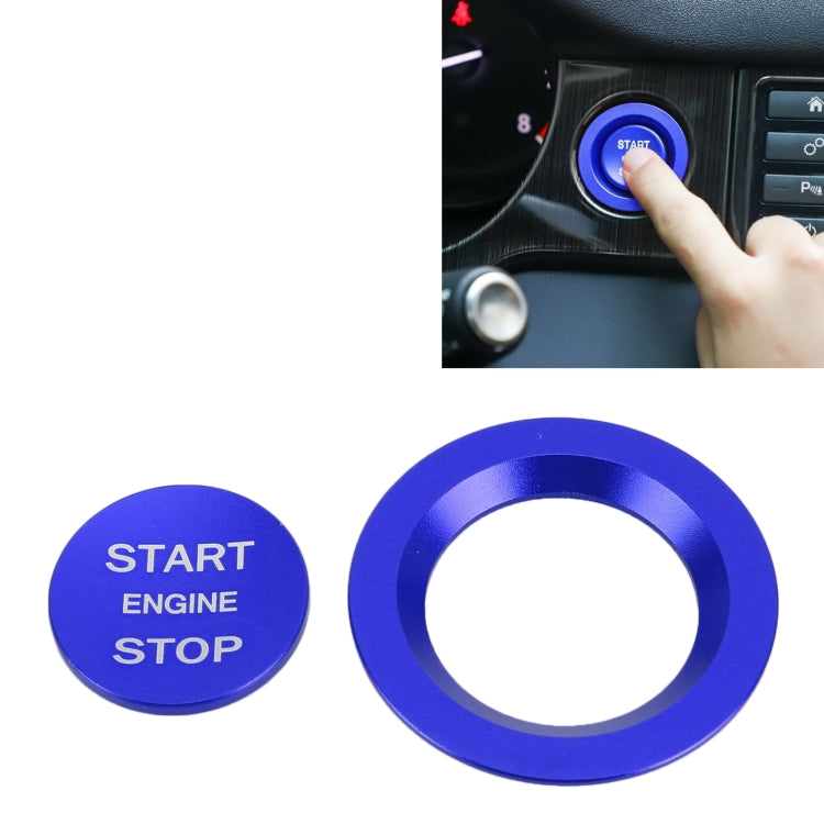 Blue start engine stop push-button ring trim with inset button