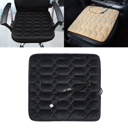 Square black car seat heater cushion cover with quilted hex pattern and attached cable