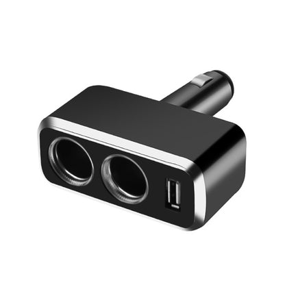 Black 2-in-1 car cigarette lighter USB charger with dual circular ports and one USB-A