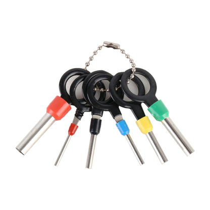 Car terminal extraction tool set with six colored-ring pick pins and metal tips