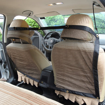 Car rear pet safety net barrier with black mesh and securing straps