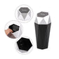 Mini desktop trash can showing push lid, open-top interior, and base view