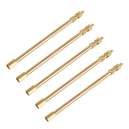 Set of five copper tire valve extension tubes with threaded brass ends
