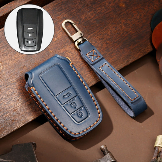 Hallmo Car Cowhide Leather Key Protective Cover Key Case for Toyota Corolla 2018 3-button, For Toyota Corolla 2018 3-button