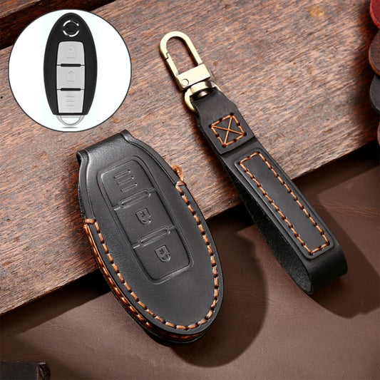 Hallmo Car Cowhide Leather Key Protective Cover Key Case for Nissan Sylphy 2-button, For Nissan Sylphy 2-button