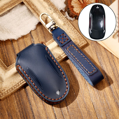 Hallmo Car Cowhide Leather Key Protective Cover Key Case for Tesla Model X B Style, For Tesla Model X B Style