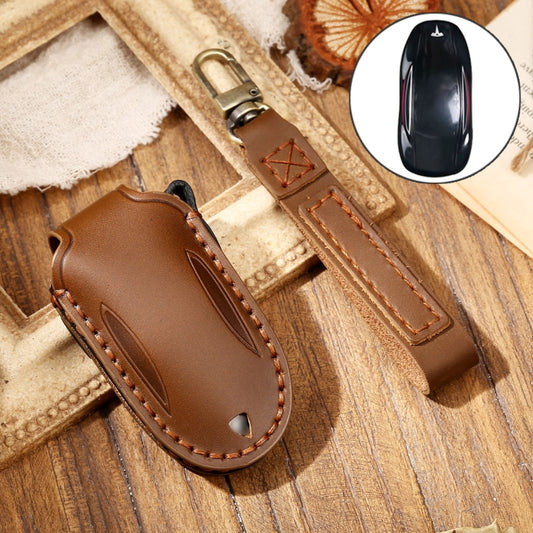 Hallmo Car Cowhide Leather Key Protective Cover Key Case for Tesla Model X B Style, For Tesla Model X B Style