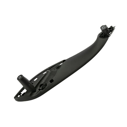 Black front inner door armrest handle with mounting bracket and switch cutouts