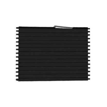 Black ribbed rear cup holder insert with metal pull tab, rectangular
