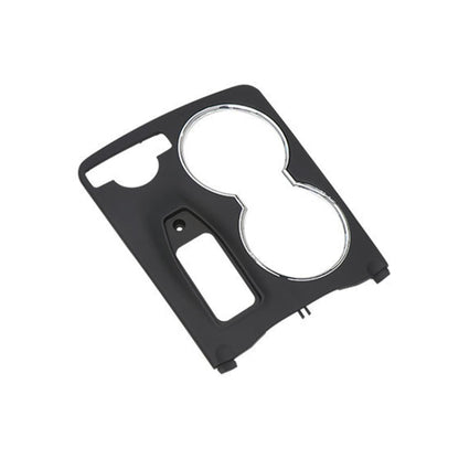 Black central control storage box cover insert with cup holder and handle cutouts