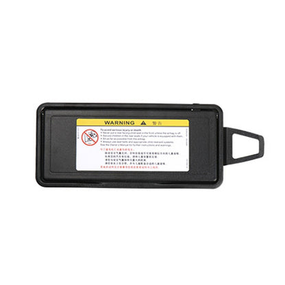 Black car sun visor vanity mirror with warning label and side mounting bracket