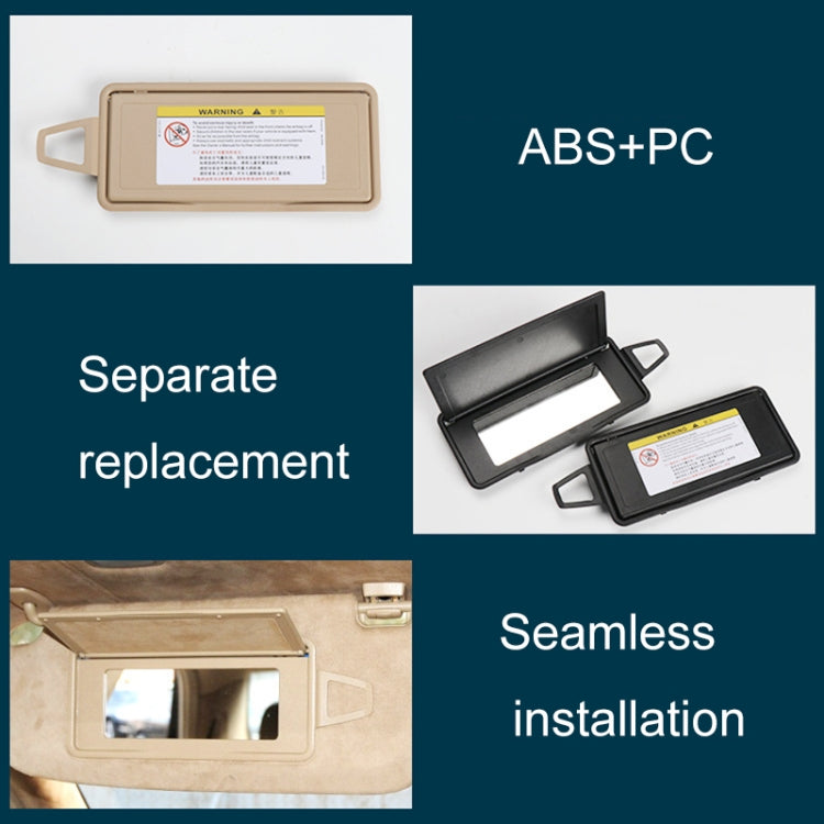 Beige right sun visor makeup mirror kit with ABS+PC components, shown detached