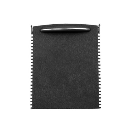 Black zipper roller blind storage panel with metal pull handle and toothed edges