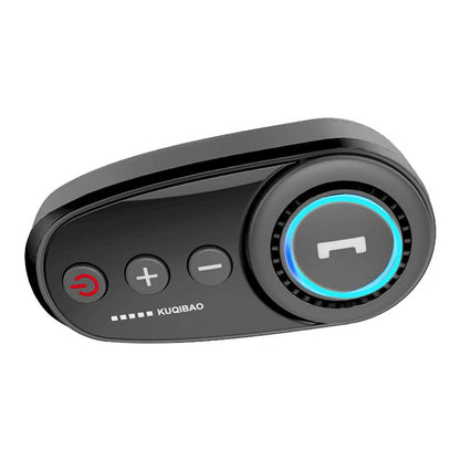 Motorcycle Bluetooth helmet headset with control buttons and glowing blue power icon