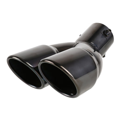 Grey stainless steel elbow exhaust tip with dual oval outlets and clamp brackets