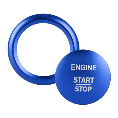 Blue engine start stop push button ring trim with matching cover