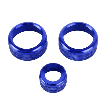 Set of 3 blue metal AC knob cases with textured grip rings