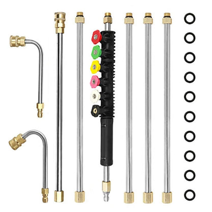 Car wash spray nozzle extension rods set with multi colored tips and spare O-rings