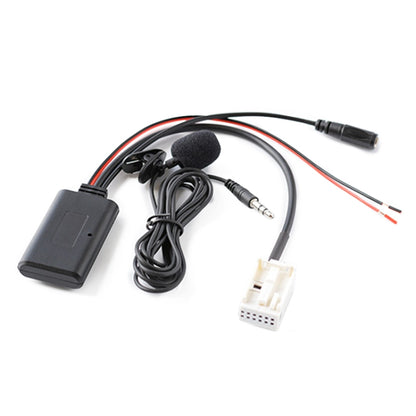 Car Bluetooth AUX adapter cable with mic, 3.5mm jack, and wiring harness connector