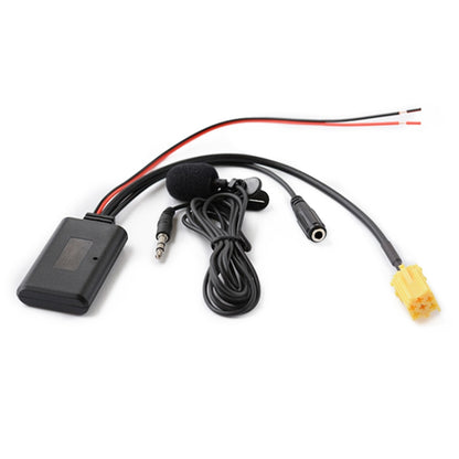Car AUX Bluetooth audio wiring harness with control box, 3.5mm plug, and microphone