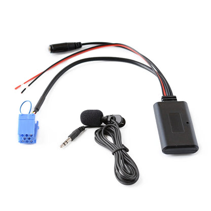 Car wiring harness with Bluetooth microphone, AUX audio jack, and black Bluetooth module